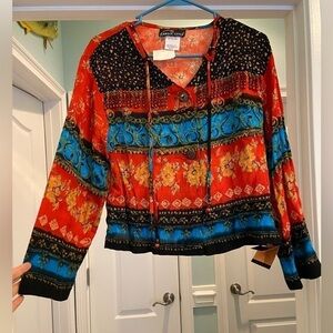 Vintage Carol Little Southwestern Boho Beaded Button Up Blouse